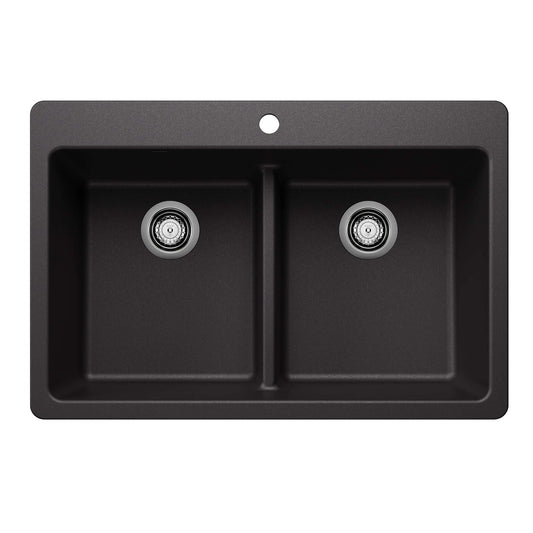 BLANCO Liven SILGRANIT 33" 50/50 Double Bowl Dual Mount Kitchen Sink with Low Divide top view