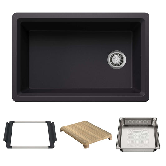 BLANCO Inteos SILGRANIT 30" Single Bowl Reversible Undermount Workstation Kitchen Sink with cutting board and colander