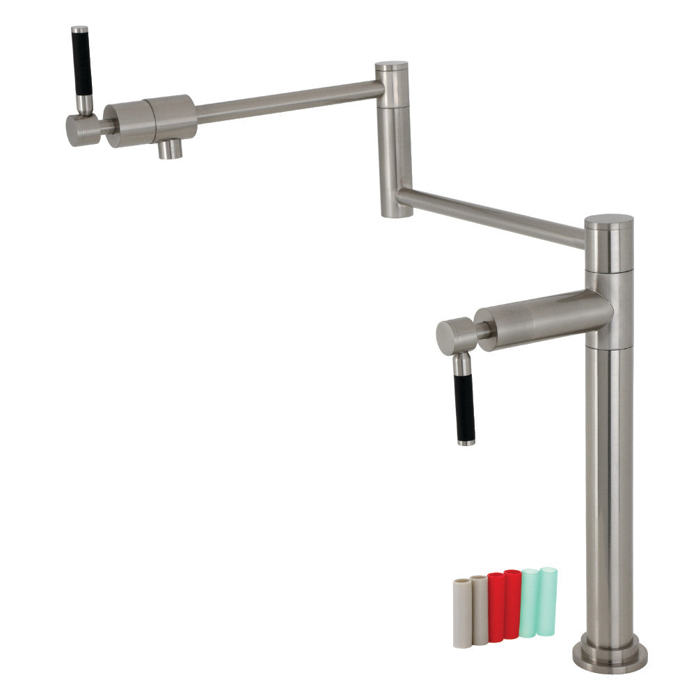 Kingston Brass KS4703DKL Kaiser Deck Mount Pot Filler Faucet, Antique Brass with black silicone rubber coated handles