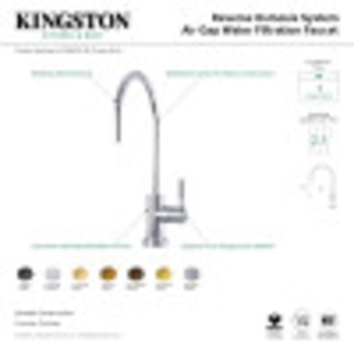 KINGSTON Brass Concord Reverse Osmosis System Filtration Water Air Gap Faucet - Brushed Brass