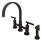 Kingston KS8267CMLBS Manhattan Bridge Kitchen Faucet with Brass Sprayer, Brushed Brass featuring elegant design and brass sprayer.