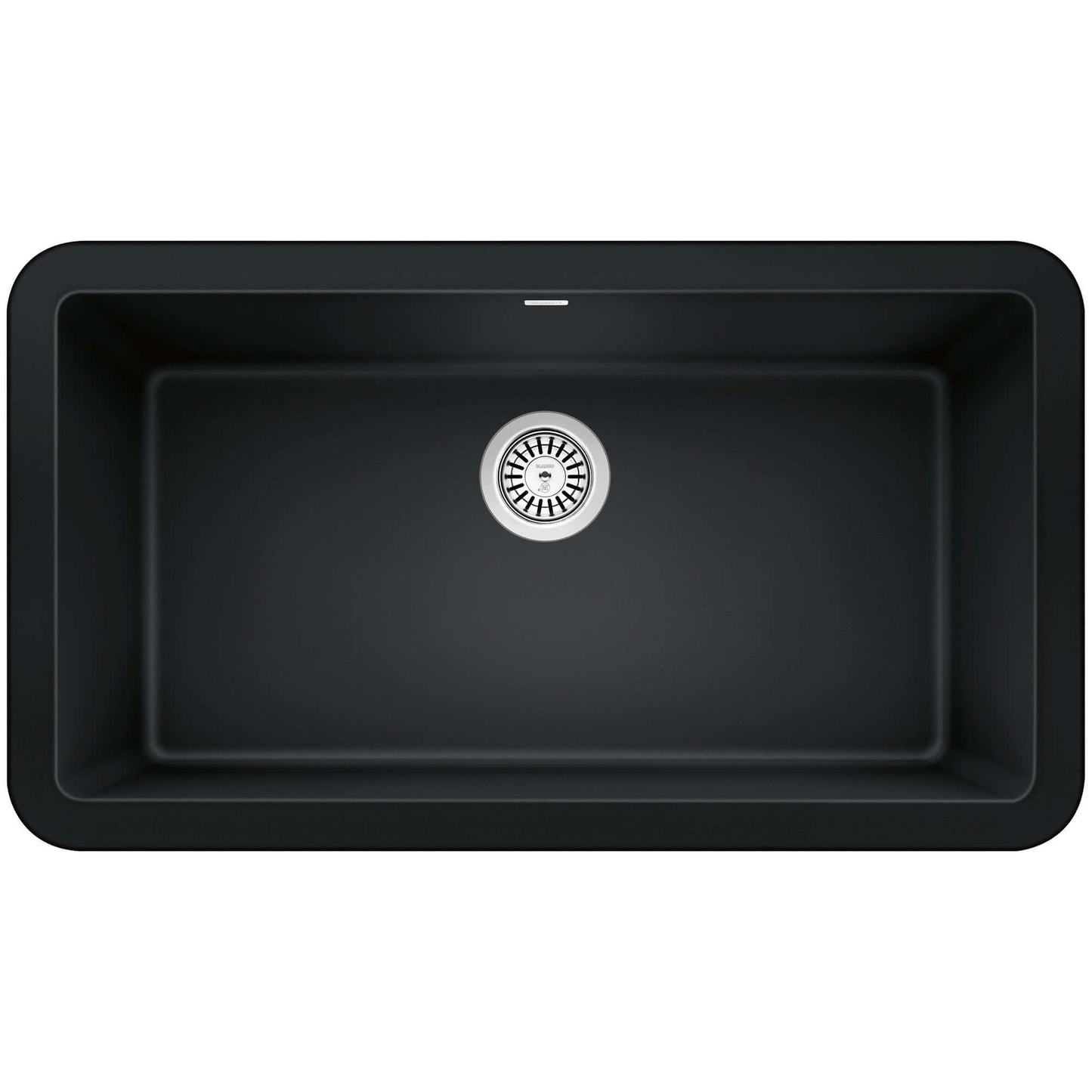 BLANCO Ikon SILGRANIT 33" Single Bowl Apron-Front Farmhouse Sink in sleek black finish.