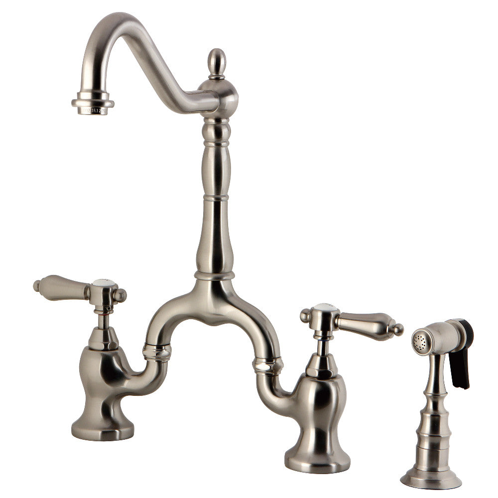 Kingston KS7753BALBS Heirloom Bridge Kitchen Faucet with Brass Sprayer, Antique Brass