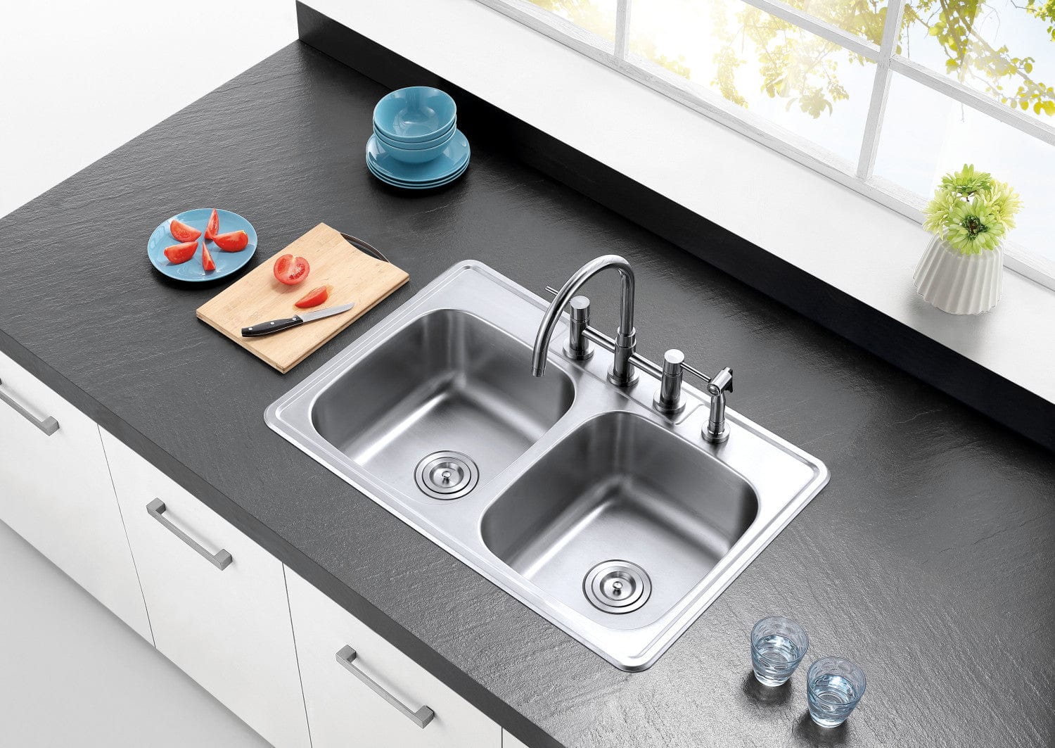 KINGSTON Brass Gourmetier 33" Double Bowl Kitchen Sink - Brushed