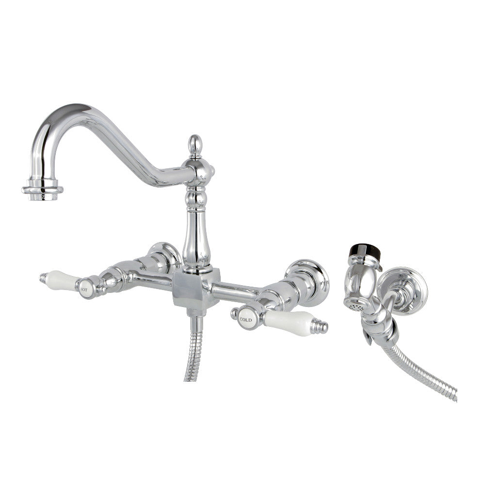 Kingston KS1245BPLBS Bel-Air Two-Handle Wall Mount Bridge Kitchen Faucet with Brass Sprayer, Oil Rubbed Bronze