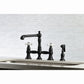 Kingston KS7277PXBS English Country Bridge Kitchen Faucet with Brass Sprayer, Brushed Brass in a stylish black finish.