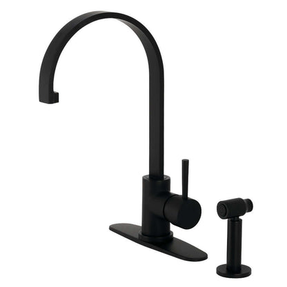 Kingston Brass LS8713DLBS Concord Kitchen Faucet with Brass Side Sprayer, matte black finish, high-arc gooseneck design