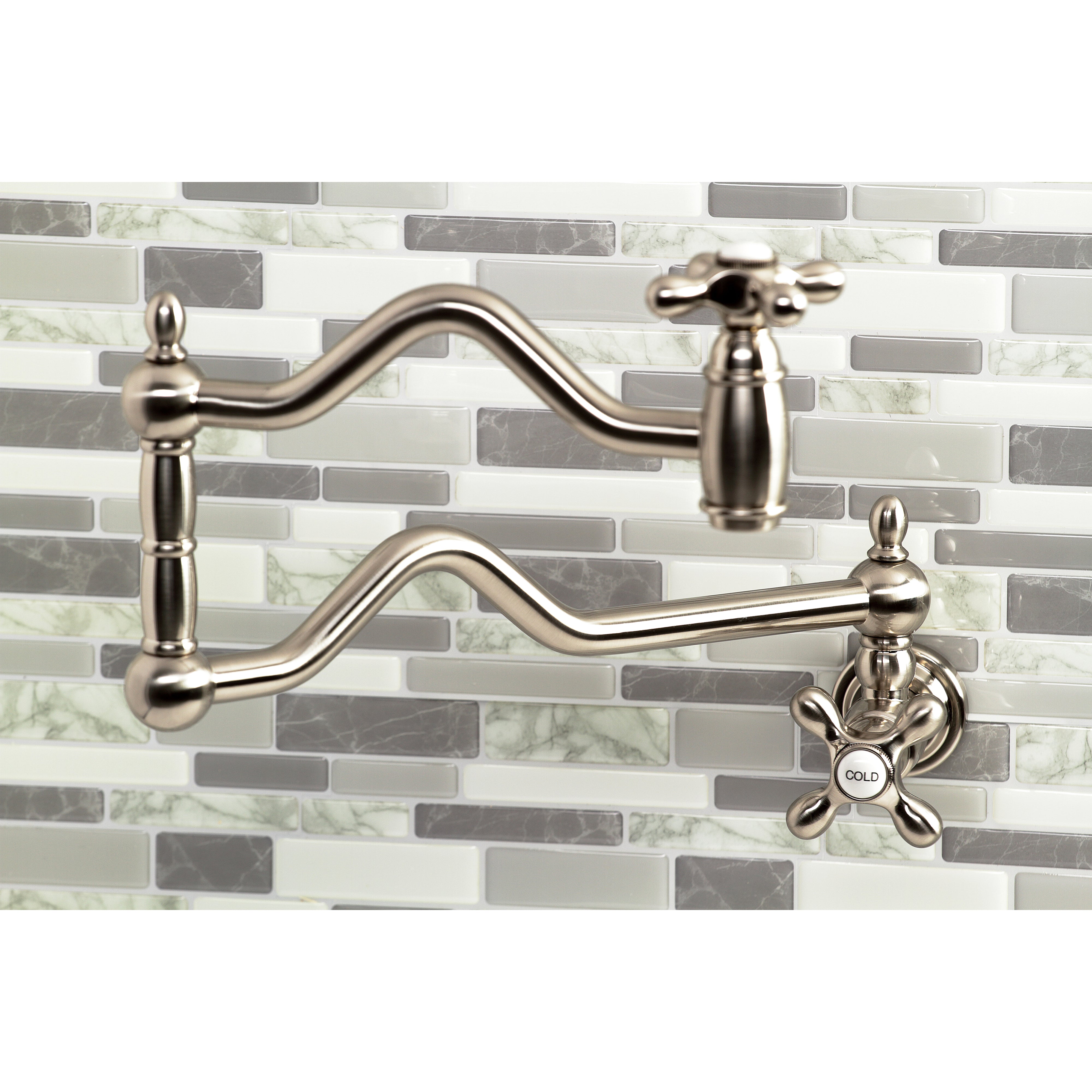 Kingston Brass KS2107AX Heritage Wall Mount Pot Filler Faucet, Brushed Brass pot filler with swing arm design.