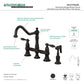Kingston KS3277ALBS Restoration Bridge Kitchen Faucet with Brass Sprayer, Brushed Brass in matte black finish with side sprayer.