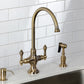 Kingston Brass KS1763ALBS Vintage Two-Handle Single-Hole Kitchen Faucet with Brass Sprayer, Antique Brass
