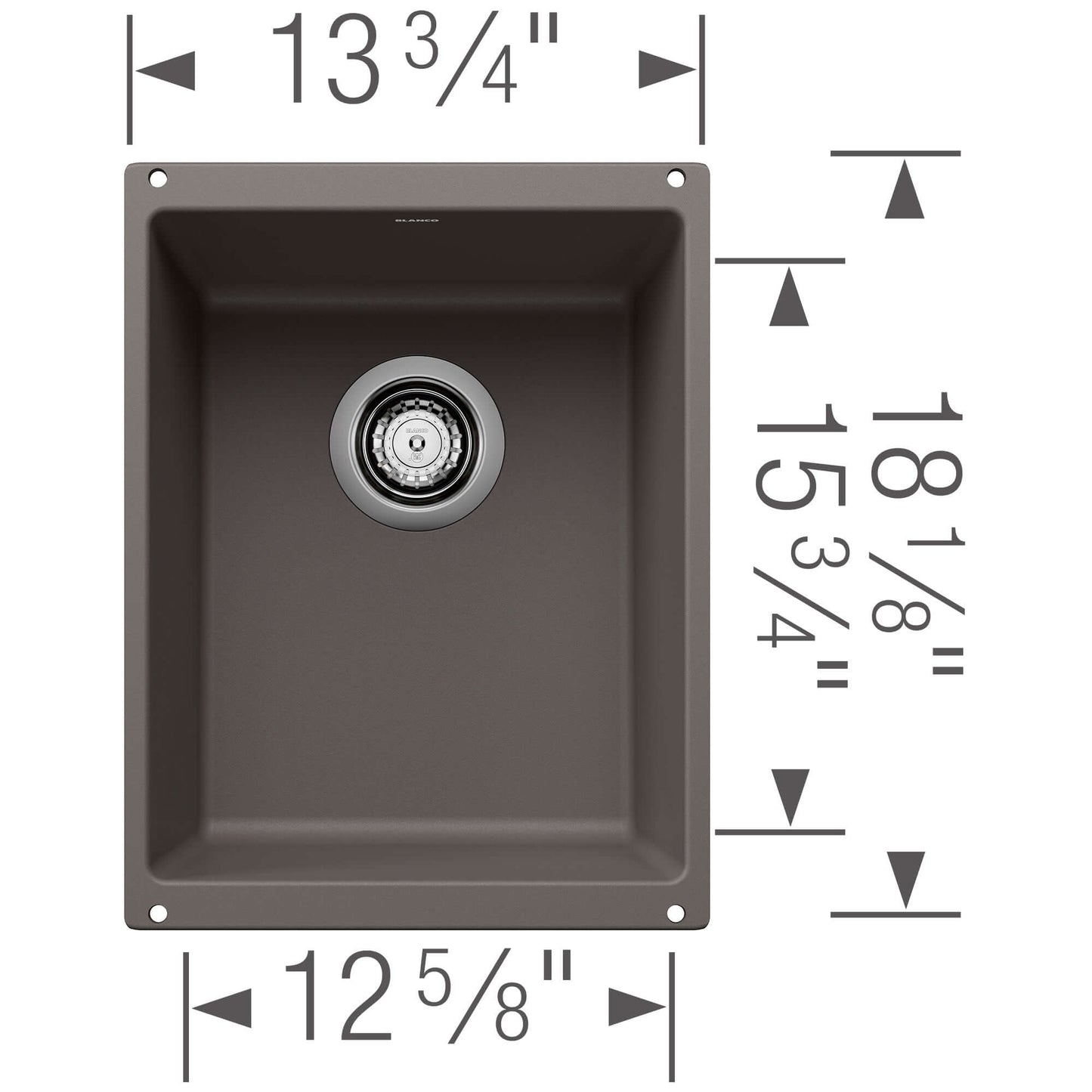 BLANCO Precis SILGRANIT 13" Undermount Bar Sink dimensions and specifications, compact design for efficient kitchen use.