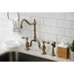 Kingston KS7753ALBS English Country Bridge Kitchen Faucet with Brass Sprayer, Antique Brass in a kitchen setting