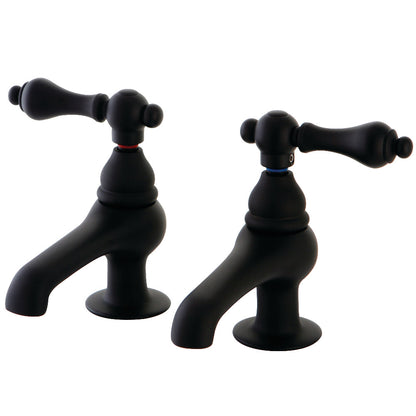 Kingston Brass CC1L8 Vintage Basin Tap Faucet with Metal Lever Handle in black finish with separate taps for hot and cold water.