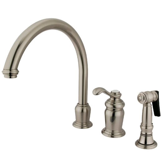 Kingston Brass KS7828TLBS Templeton Single-Handle Widespread Kitchen Faucet with Brass Sprayer, Brushed Nickel