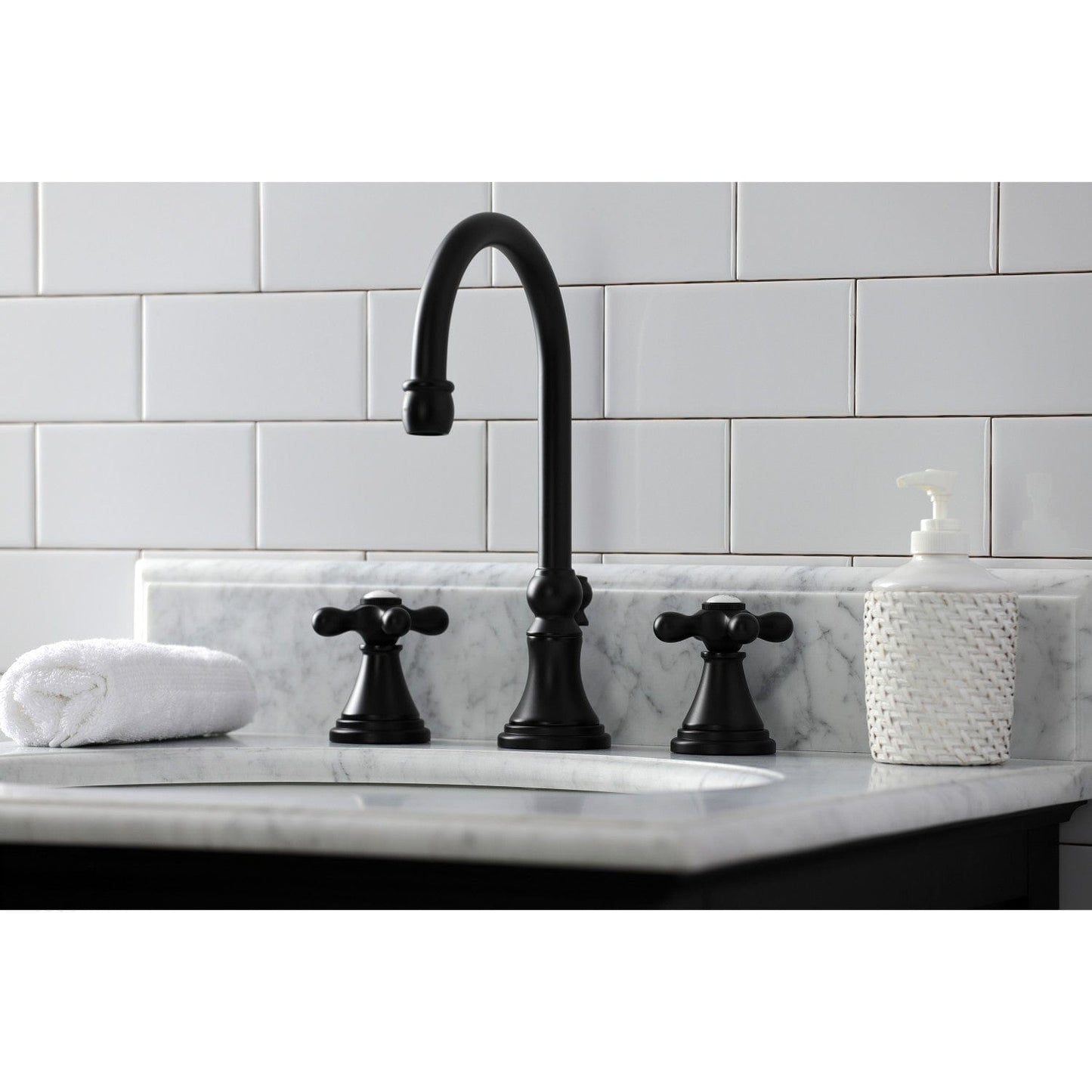 KINGSTON Brass Governor Widespread Bathroom Faucet with Brass Pop-Up - Matte Black