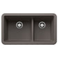 BLANCO Ikon SILGRANIT 33" Double Bowl Apron-Front Farmhouse Sink with Low Divide