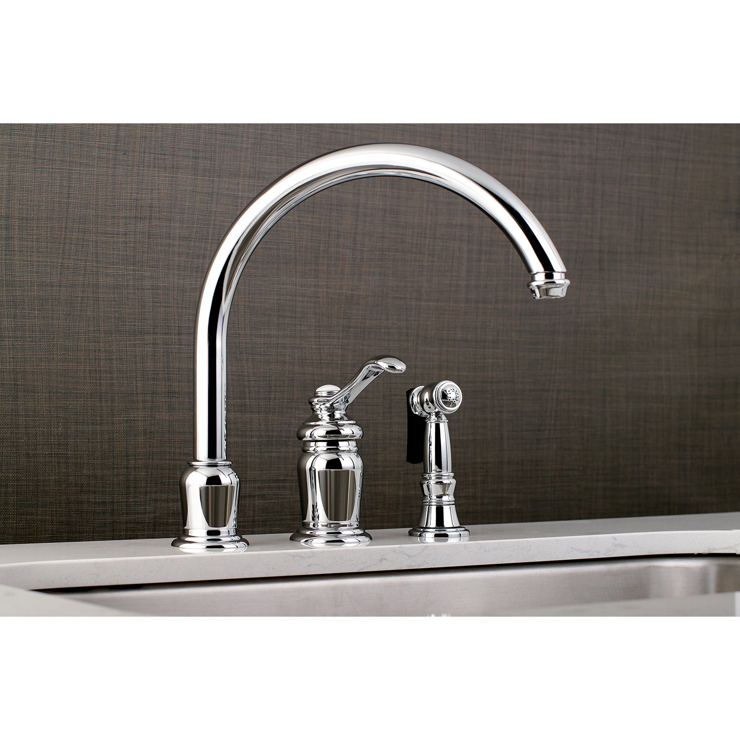 Kingston Brass KS7828TLBS Templeton Single-Handle Widespread Kitchen Faucet with Brass Sprayer, Brushed Nickel