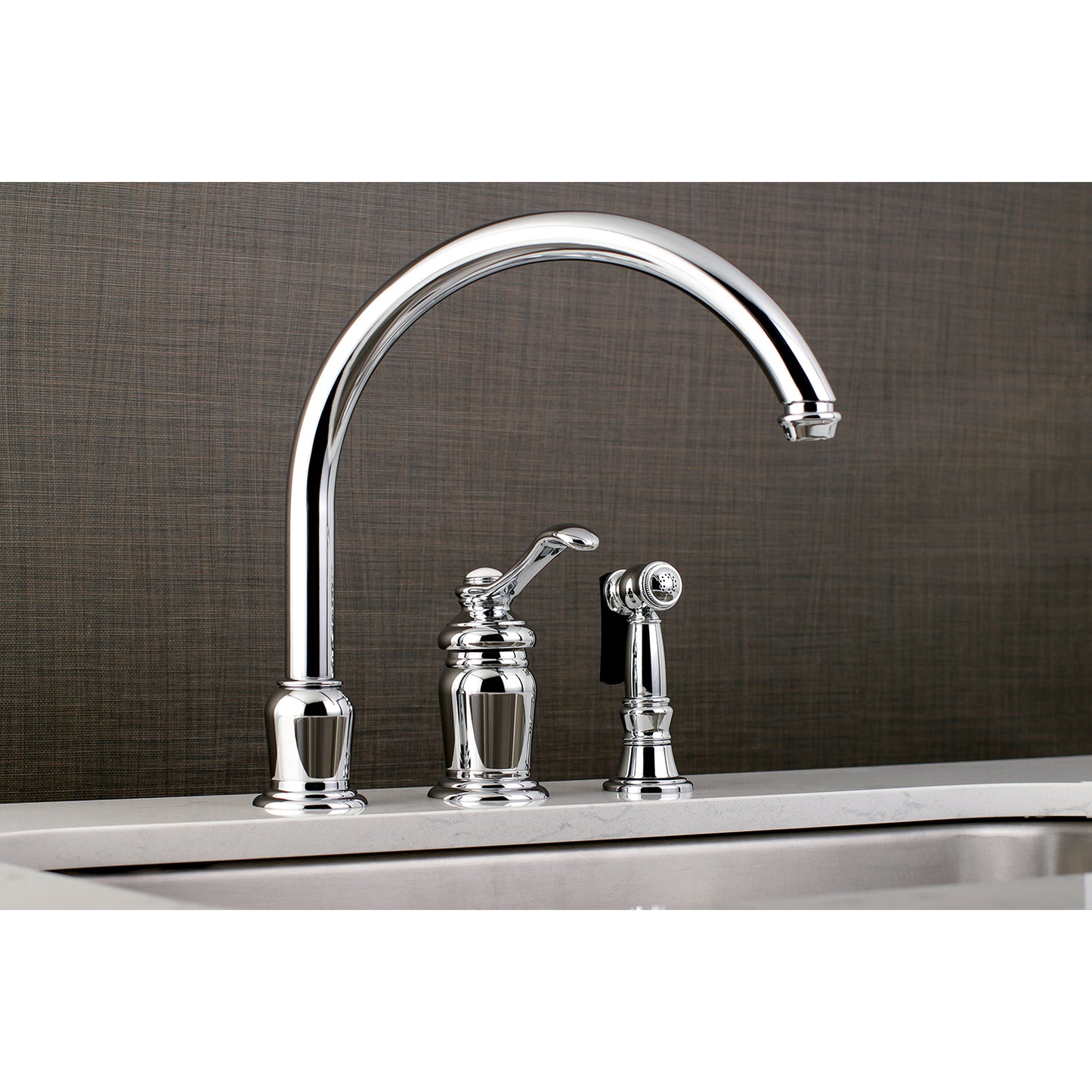 Kingston Brass KS7828TLBS Templeton Single-Handle Widespread Kitchen Faucet with Brass Sprayer, Brushed Nickel