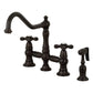 Kingston KS3277AXBS Restoration Bridge Kitchen Faucet with Brass Sprayer, Brushed Brass in Oil Rubbed Bronze finish.