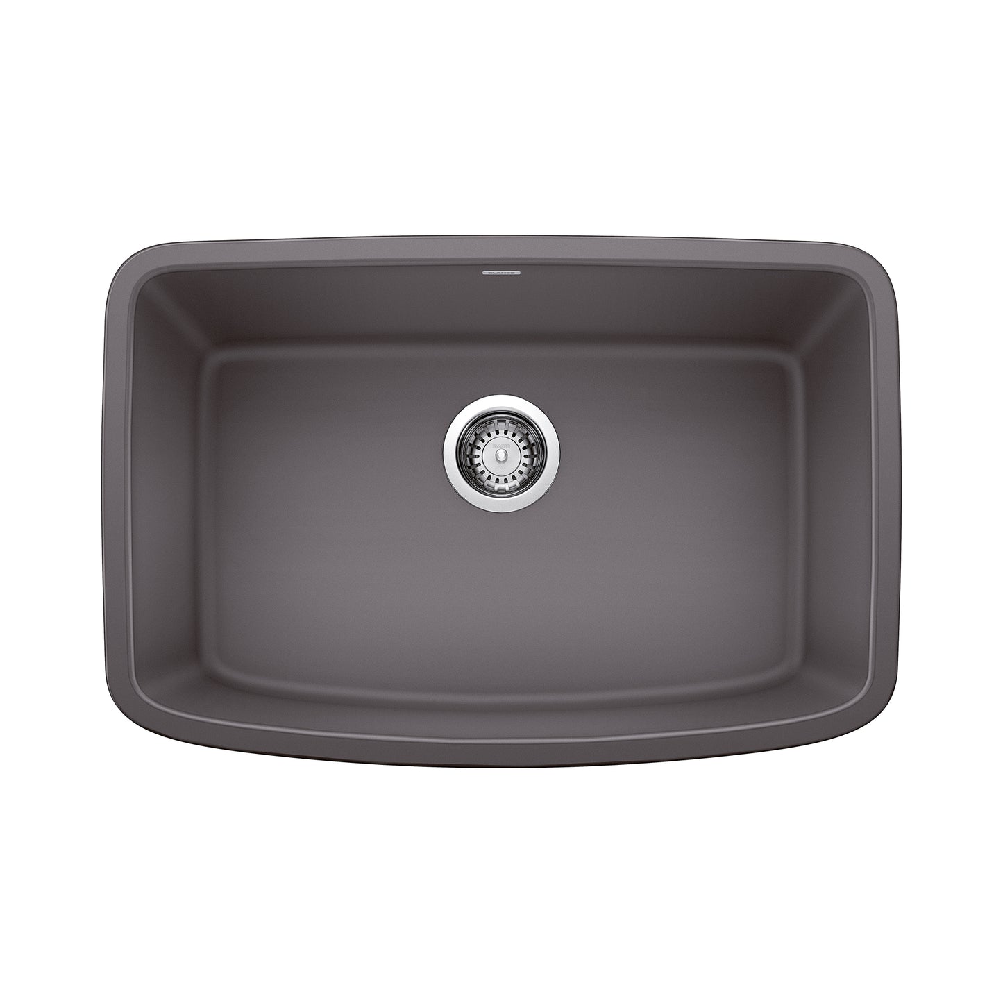 BLANCO Valea SILGRANIT 27" Single Bowl Undermount Kitchen Sink in a stylish gray color showcasing a curved design.