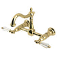Kingston KS1263WLL Willshire Two-Handle Wall Mount Bridge Kitchen Faucet, Antique Brass with elegant detailing and polished finish.