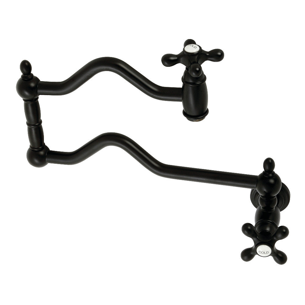 Kingston Brass KS2107AX Heritage Wall Mount Pot Filler Faucet, Brushed Brass in matte black finish