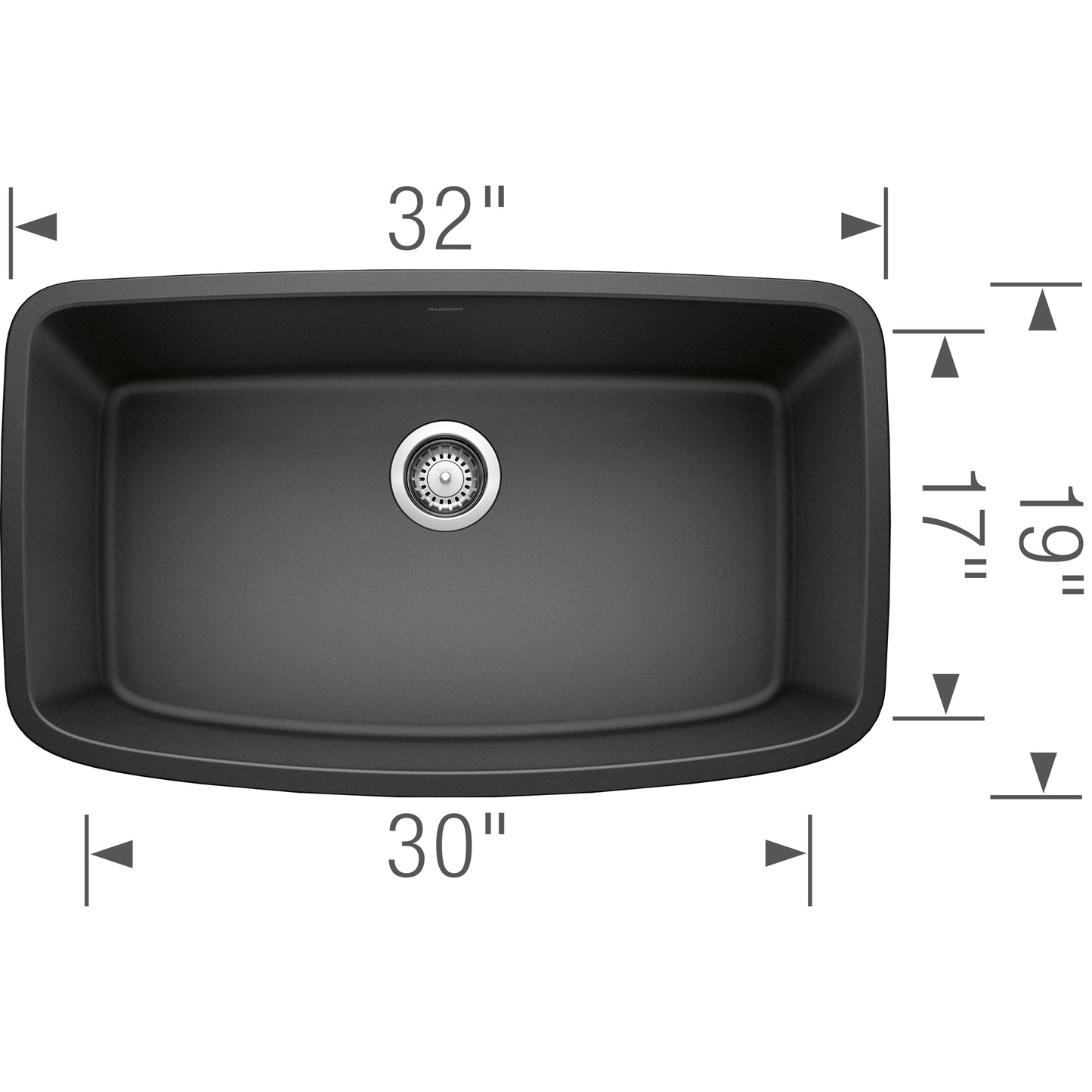 BLANCO Valea SILGRANIT 32" Super Single Undermount Kitchen Sink with dimensions 32 x 30 inches, featuring a sleek design.
