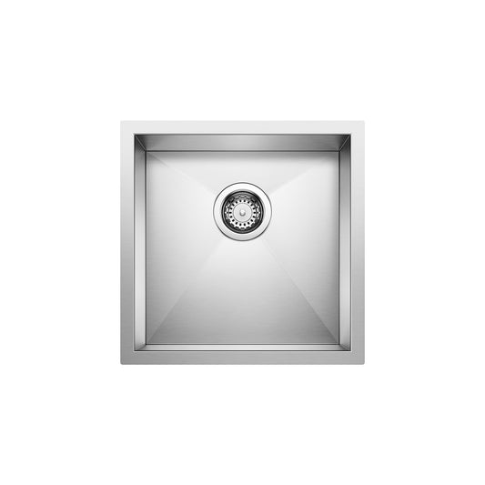 BLANCO Quatrus R0 17" Stainless Steel Undermount Bar Sink with zero-radius corners and sleek design.