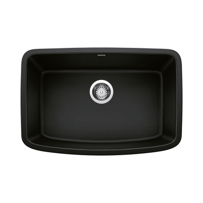BLANCO Valea SILGRANIT 27" Single Bowl Undermount Kitchen Sink in black with simple elegant design