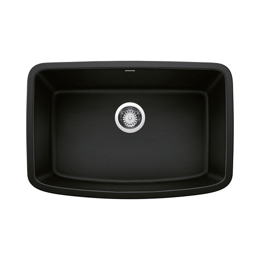 BLANCO Valea SILGRANIT 27" Single Bowl Undermount Kitchen Sink in black with simple elegant design