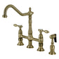 Kingston KS1273TALBS Tudor Bridge Kitchen Faucet with Brass Sprayer, Antique Brass in a vintage style.