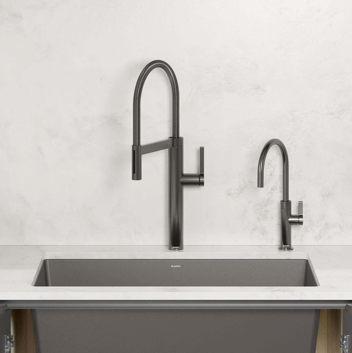 BLANCO Culina II High Arc Beverage Faucet Compatible with Reverse Osmosis Systems in a modern kitchen setting.