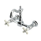 Kingston KS2443PX Heritage Two-Handle Wall Mount Bridge Kitchen Faucet, Antique Brass with polished chrome finish.