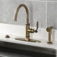 Kingston Brass KS2433KL Whitaker Single-Handle Kitchen Faucet with Brass Side Sprayer, Antique Brass