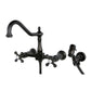 Kingston KS1243AXBS Heritage Two-Handle Wall Mount Bridge Kitchen Faucet with Brass Sprayer, Antique Brass