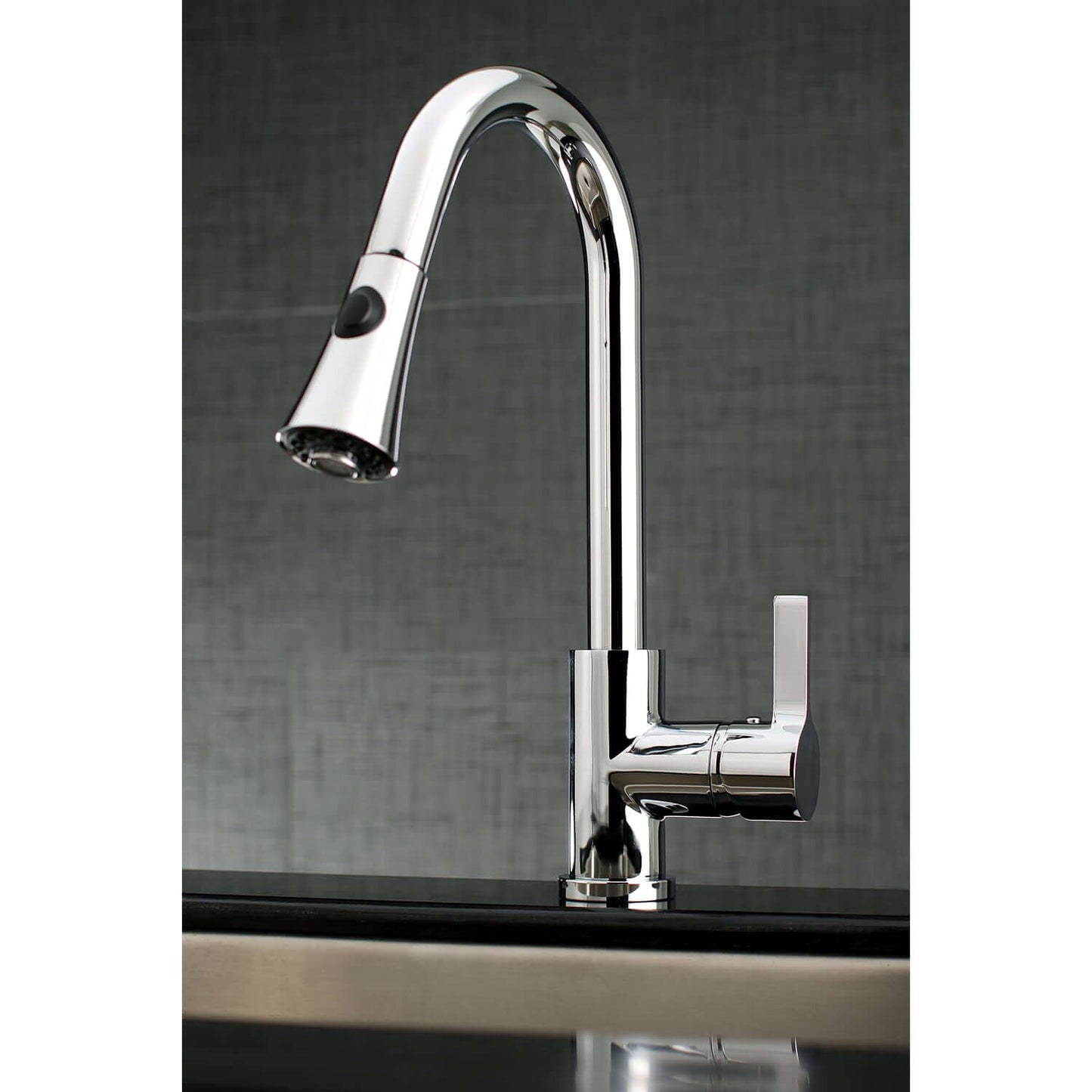 Kingston Brass LS8723CTL Continental Pull-Down Kitchen Faucet right side view with modern curved spout design.