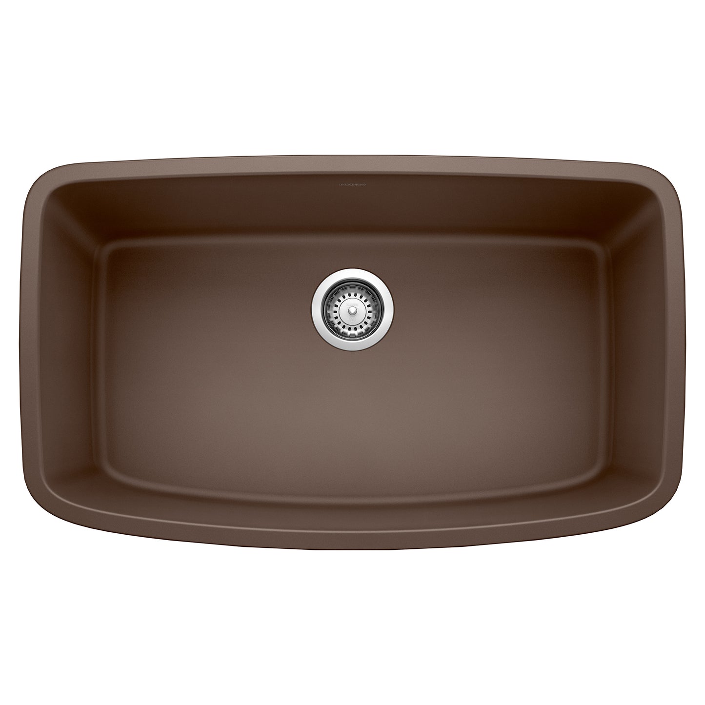 BLANCO Valea SILGRANIT 32" Super Single Undermount Kitchen Sink in brown with a spacious basin and drain.