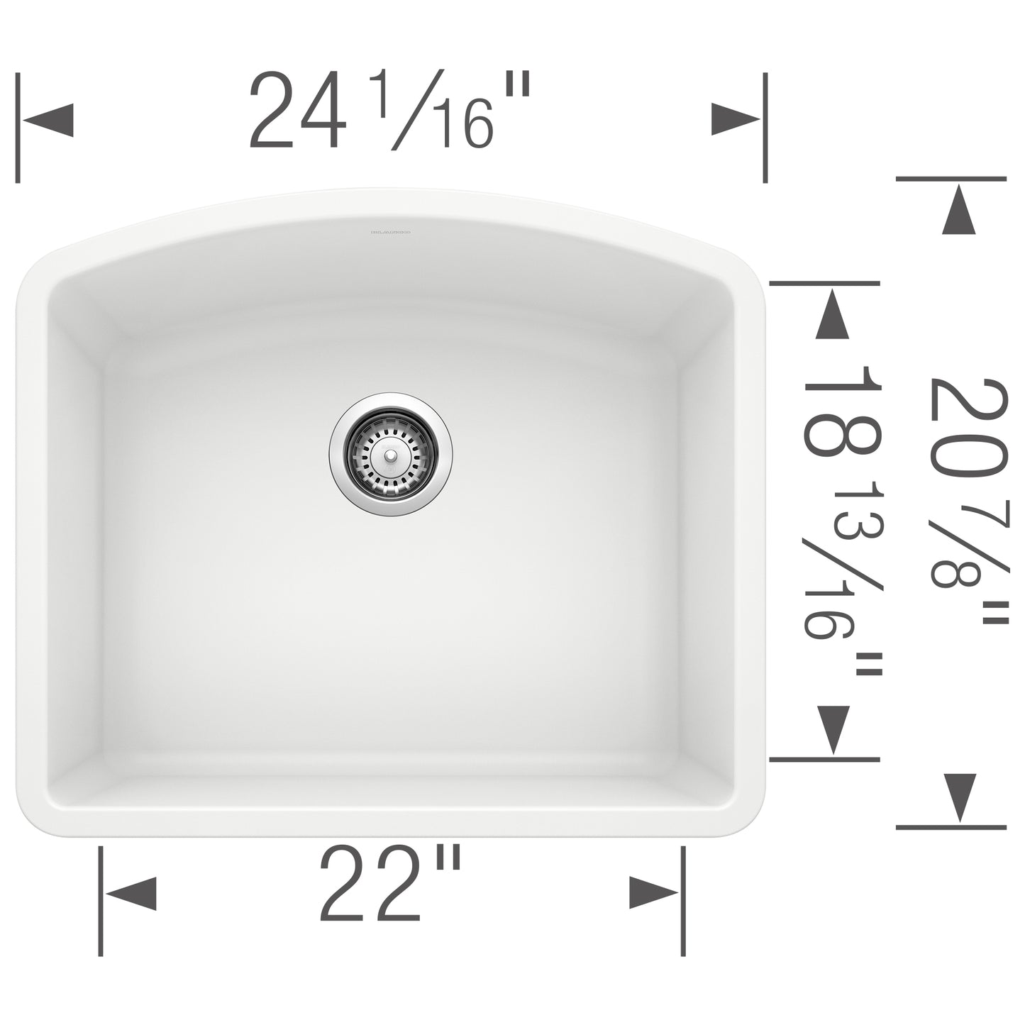 BLANCO Diamond SILGRANIT 24" Single Bowl Undermount Kitchen Sink dimensions illustration with measurements.