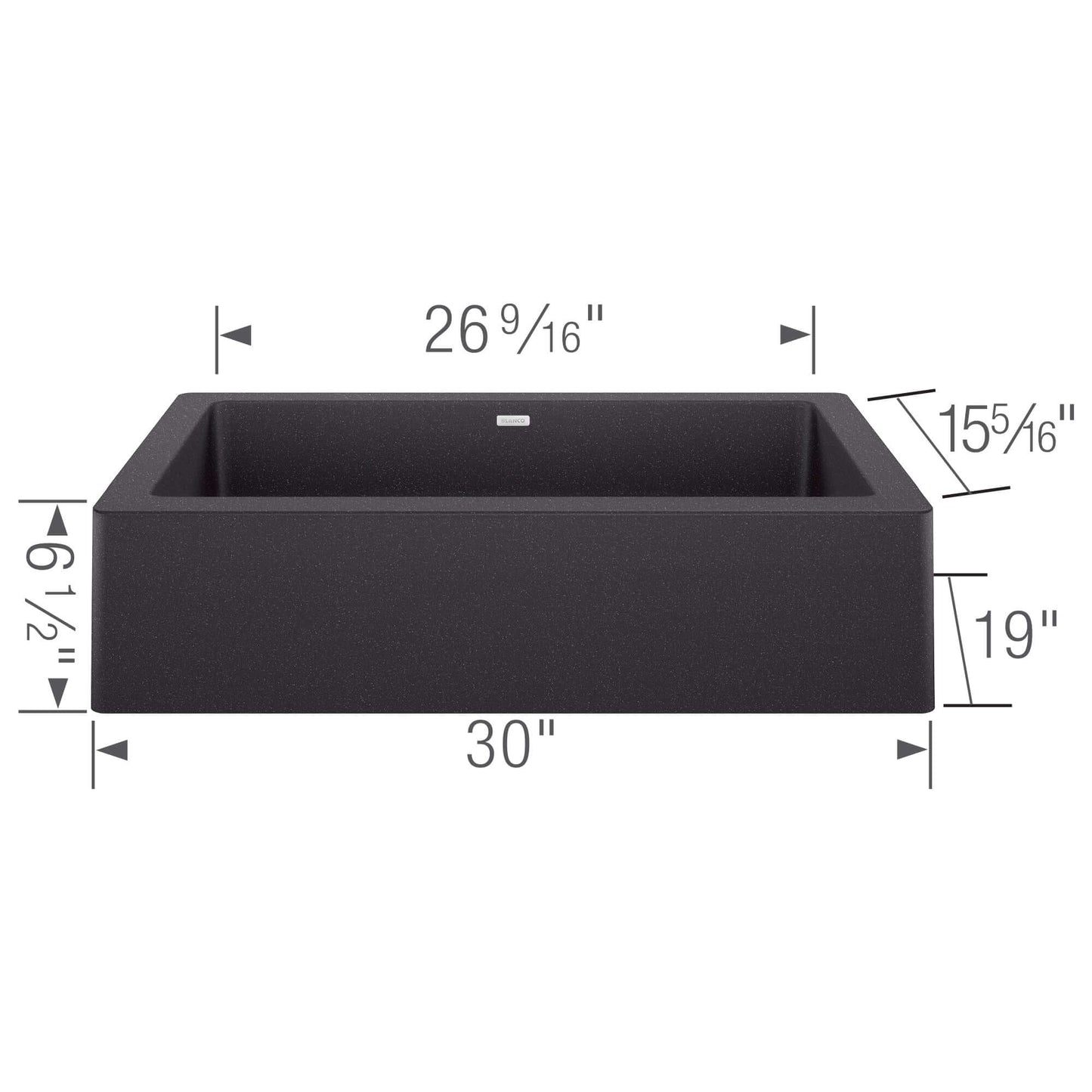 BLANCO VINTERA 30" SILGRANIT Single Bowl Farmhouse Sink dimensions illustration with measurements of 30" wide, 19" deep.