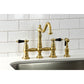 Kingston KS3277PKLBS Duchess Bridge Kitchen Faucet with Brass Sprayer, Brushed Brass in elegant kitchen setting