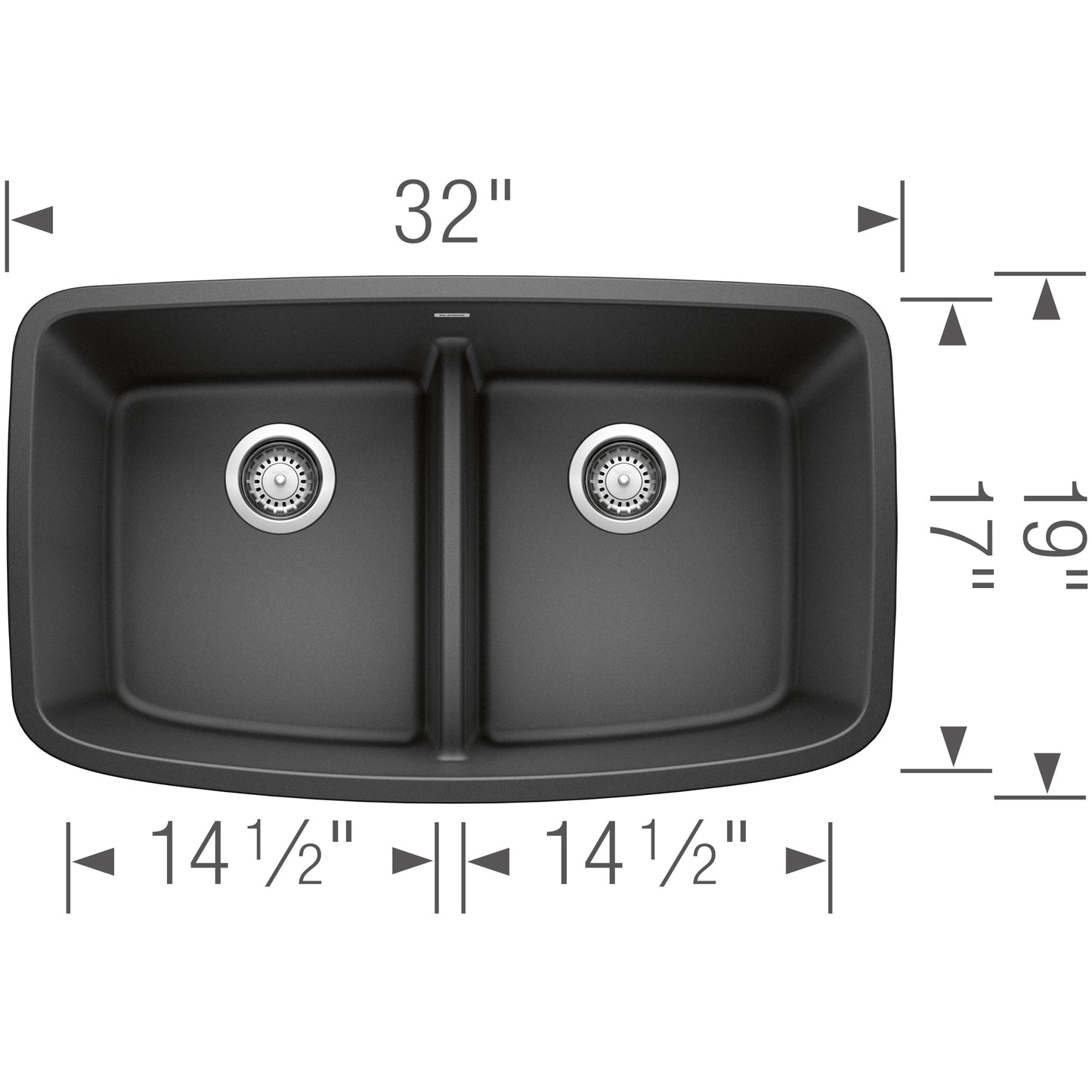 BLANCO Valea SILGRANIT 32" 50/50 Double Bowl Undermount Kitchen Sink with Low Divide