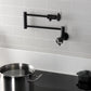 Kingston Brass KS4103RKX Webb Wall Mount Pot Filler Faucet with Knurled Handle, Antique Brass in black finish.