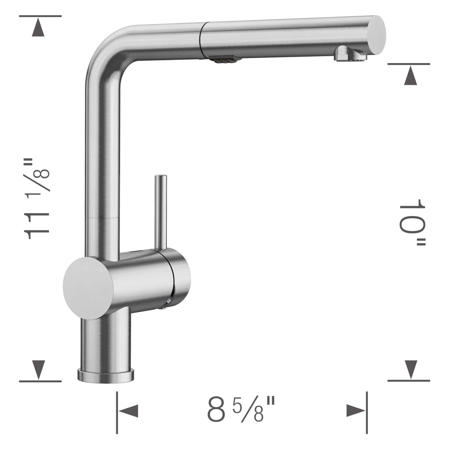 BLANCO Linus Low Arc Pull-Out Dual-Spray Kitchen Faucet - with dimensions shown