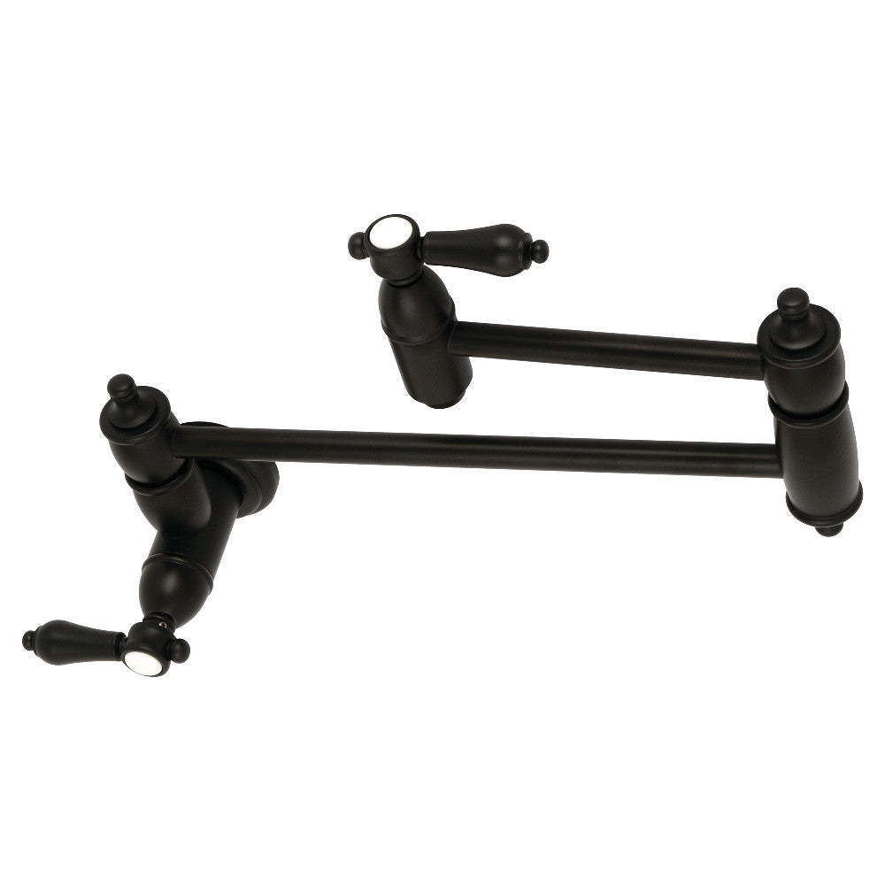 Kingston Brass KS3103BAL Heirloom Wall Mount Pot Filler Faucet, Antique Brass with foldable swing arms in matte black