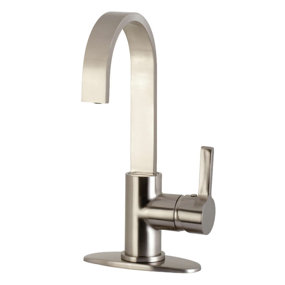 Kingston Brass LS8613CTL Continental Single-Handle Bar Faucet with gooseneck spout, brushed nickel finish, right side view.