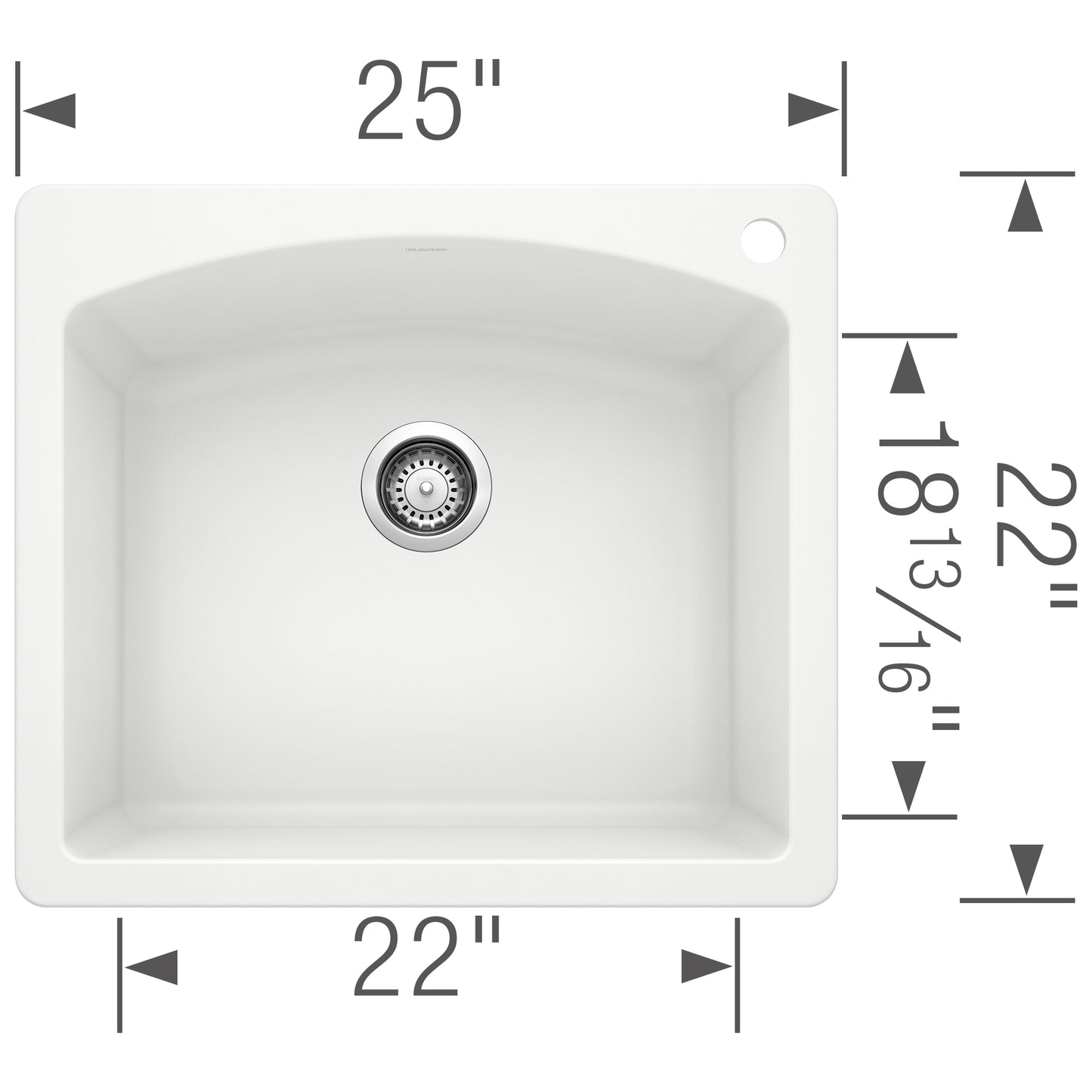 BLANCO Diamond SILGRANIT 25" Single Bowl Dual Mount Kitchen Sink dimensions and design