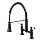 Gourmetier GS1273PL Heritage Double-Handle Deck-Mount Pre-Rinse Bridge Kitchen Faucet, Antique Brass with oil rubbed bronze finish.