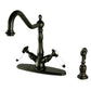 Kingston KS1238BPLBS Bel-Air Two-Handle Kitchen Faucet with Brass Sprayer, Brushed Nickel in oil rubbed bronze finish