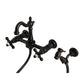 Kingston KS2443AXBS Heritage Two-Handle Wall Mount Bridge Kitchen Faucet with Brass Sprayer, Antique Brass