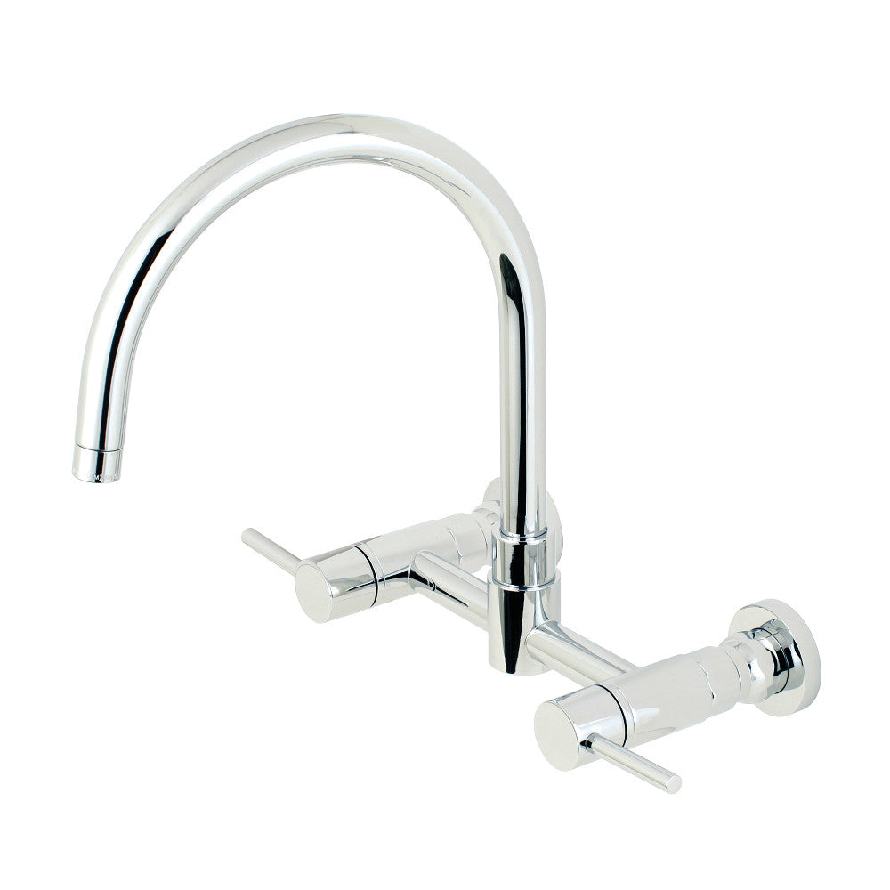 Kingston Brass KS8178DL Concord Wall Mount Bridge Kitchen Faucet in polished chrome finish with a high-arc gooseneck design.